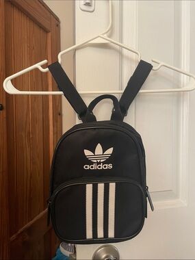 adidas Black Mini Backpack with White Logo and Stripes